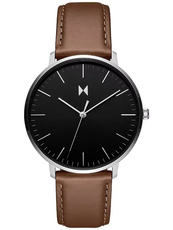 MVMT Mens Legacy Slim Brown Leather Strap Watch 42mm Black Dial Quartz