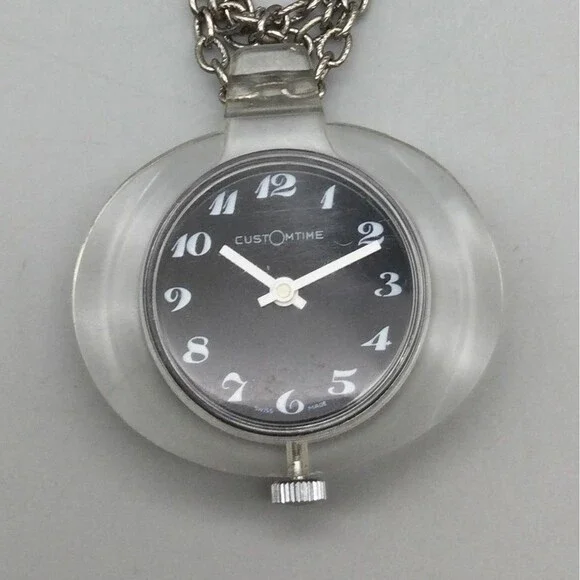 Custom Time Pendant Pocket Watch Necklace Women 43mm Black Dial Manual Wind
