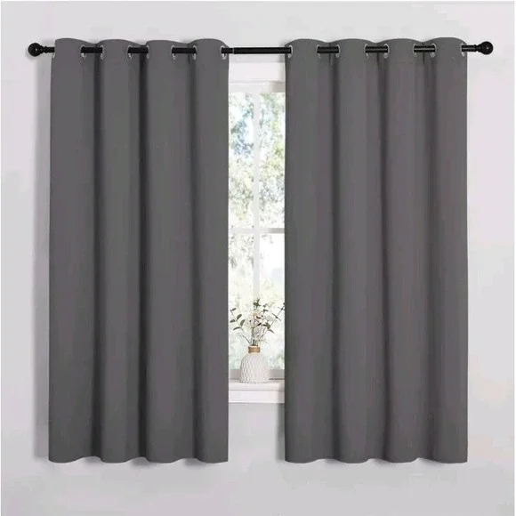 Grey Blackout Curtain Panels For Bedroom Thermal Insulated Grommet Top Blackout