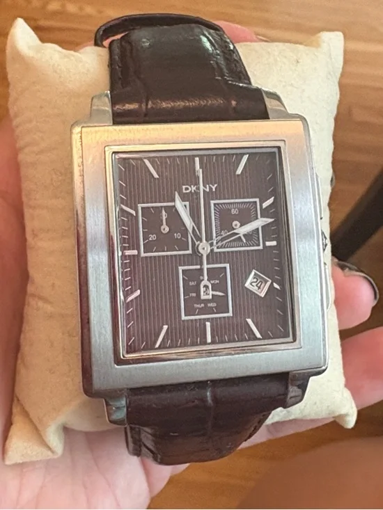 DKNY Men's Black-Brown Leather Strap Square Chronograph Watch