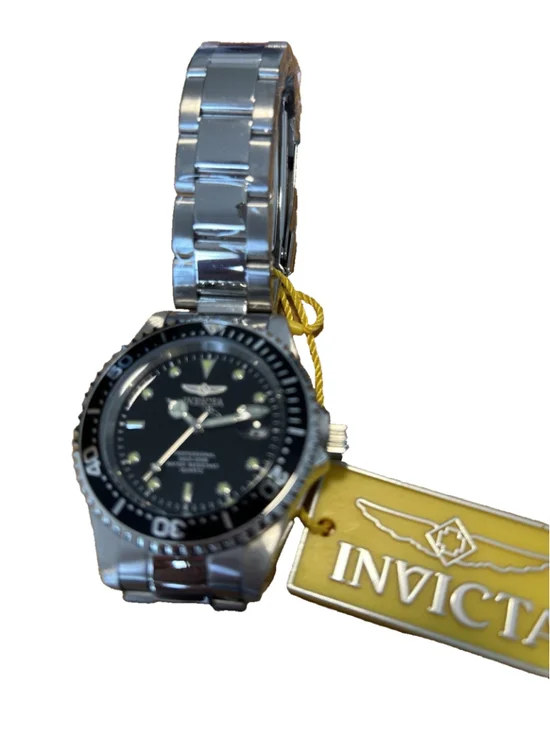 Invicta Silver Watch with Black Frame Water Resistant Quartz #48723
