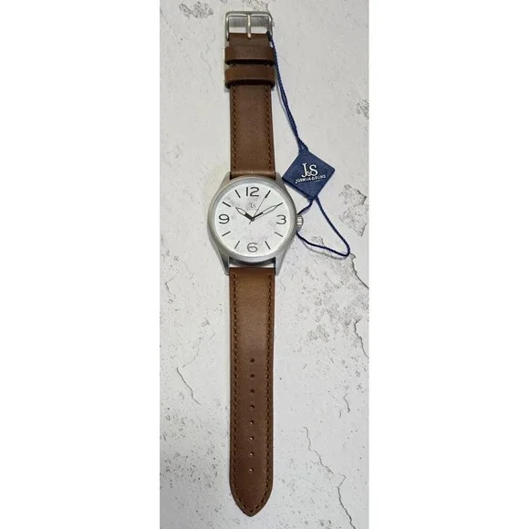 Men's Joshua & Son's JX144TN Quartz Whitr Marble Dial Tan Leather Strap Watch