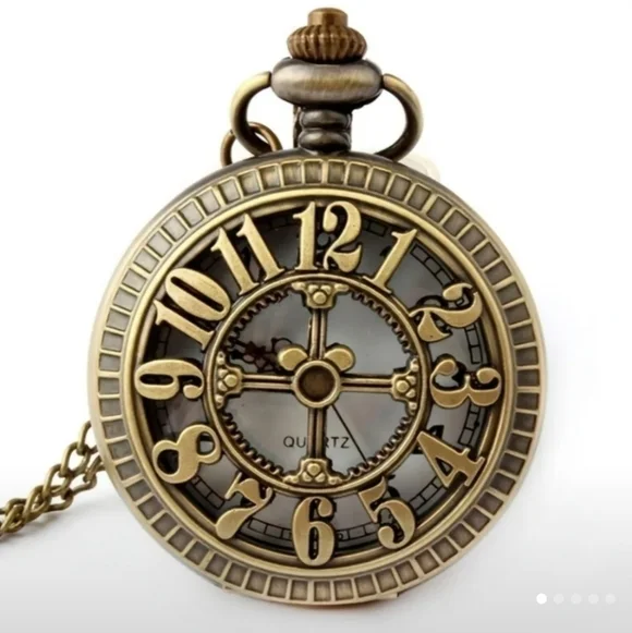 New Mens Fashion Bronze Pocket Watch With Lobster Clasp Necklace