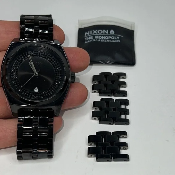 Nixon Own It The Monopoly 100mm Stainless Steel Large Black on Black Watch