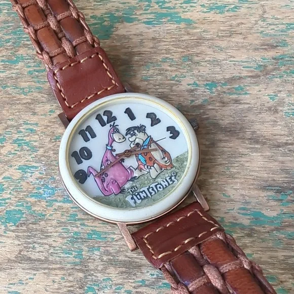 FOSSIL I VTG Limited Edition Collectible 1993 Flintstones Watch w/ Leather Band