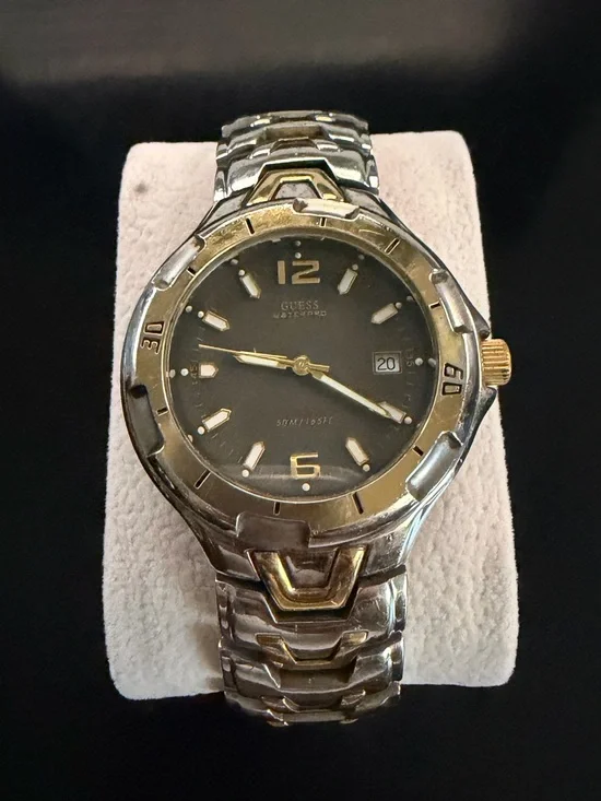 Guess Two-Tone Silver and Gold Men's Vintage Watch with Gray Dial