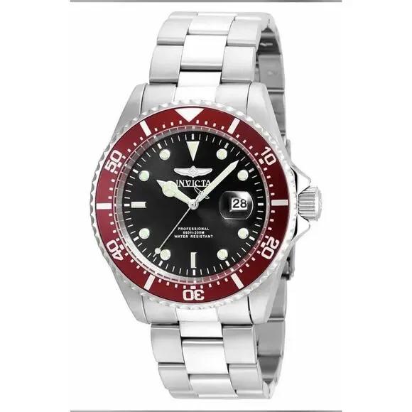 Invicta Men's Pro Diver 43mm SS Quartz Watch, Red Bezel Black‎ Dial 22020