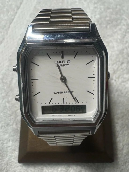 Casio Silver and White Hybrid Dial Watch