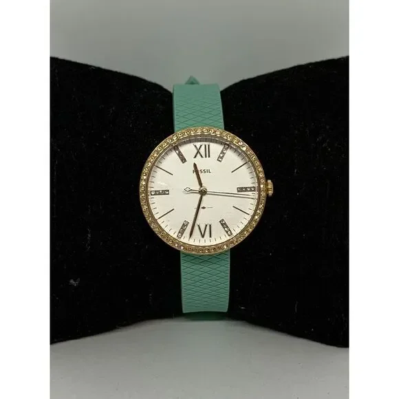 Fossil ES4403 Women's Green Silicone Analog Silver Dial Quartz Wrist Watch LW14
