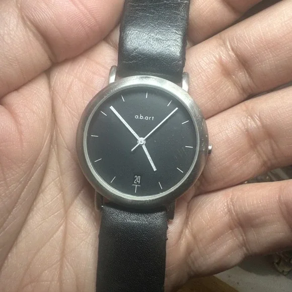 A.B.ART Mens Watch Swiss Made Black 35mm Quartz Rare -‎ Not working For Repair