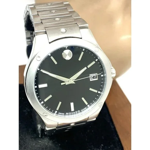 Movado Men's Watch 0607541 SE Black Dial Swiss Quartz Silver Steel 41mm