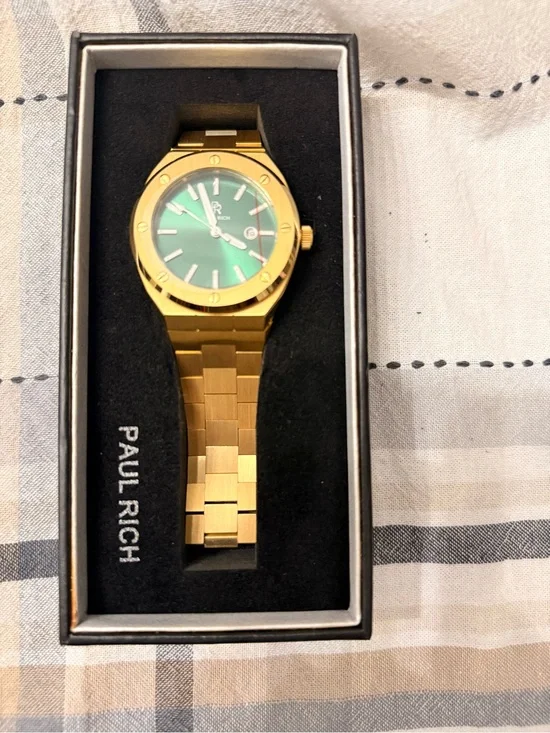 Gold Men's Watch with Green Dial