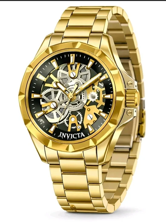 Invicta Gold and Black Skeleton Bracelet Watch