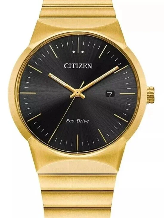 Citizen Eco-Drive E111 Blue Dial Gold Tone Mens Watch 40mm Date Bracelet 100M
