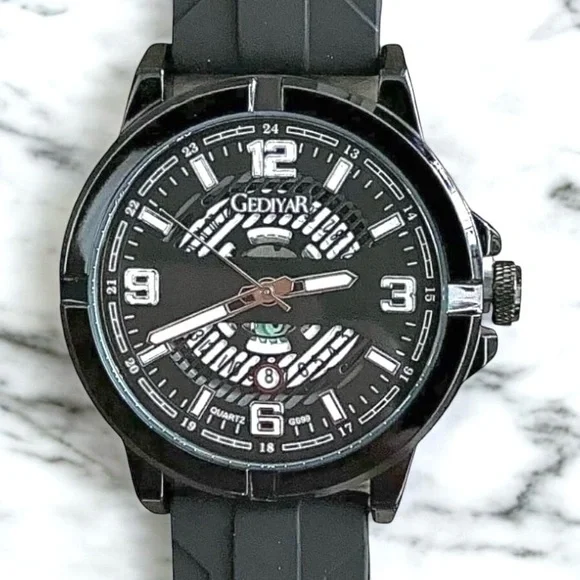 Gediyar Men’s Black 45mm Silicone Band Watch