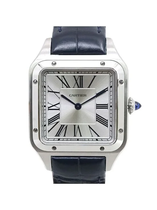 Cartier Santos Dumont LM Watch SS Silver Quartz Leather Box Card