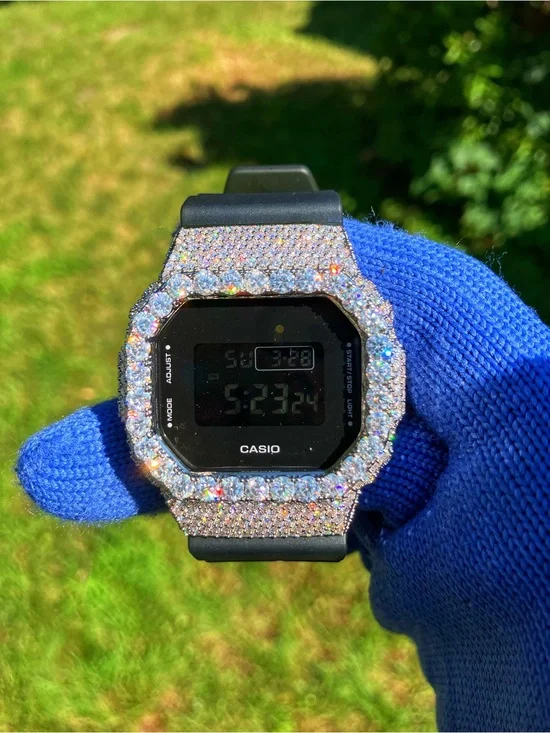 BUSSDOWN Moissanite Custom G Shock Silver and Black Colorway