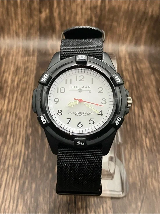 Coleman Glowing Black and White Analog Field Watch new nato band working