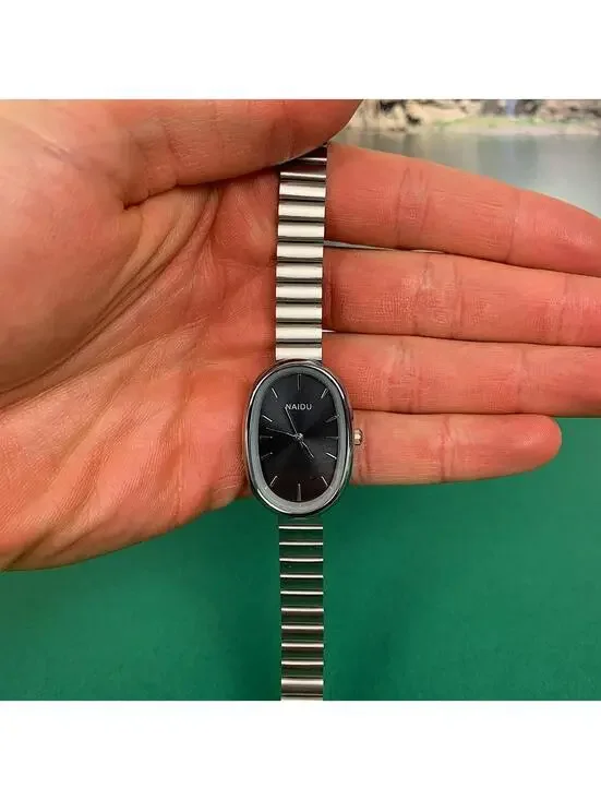Y2k style silver round stainless steel luxury classy sport black and silver
