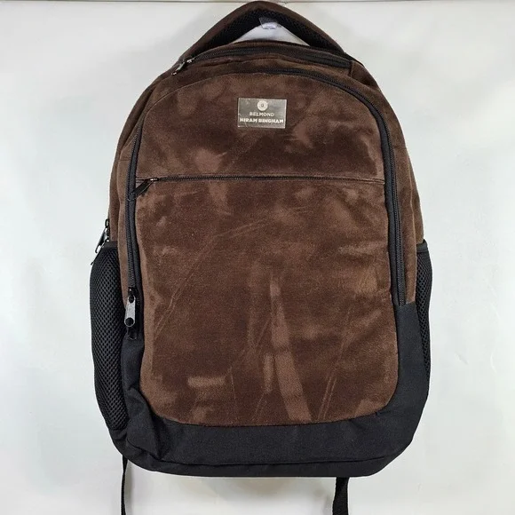 Belmond Hiram Bingham Backpack Brown Faux Suede Black Canvas Travel Bag Mens
