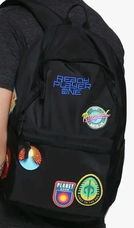 READY PLAYER ONE MOVIE BLACK ALL OVER PATCH LAPTOP BACKPACK 18x12x5