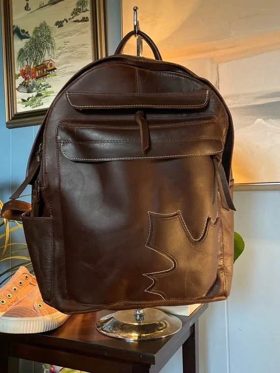 Unisex Brown Leather Backpack – Stylish Everyday Carry. Made in Canada