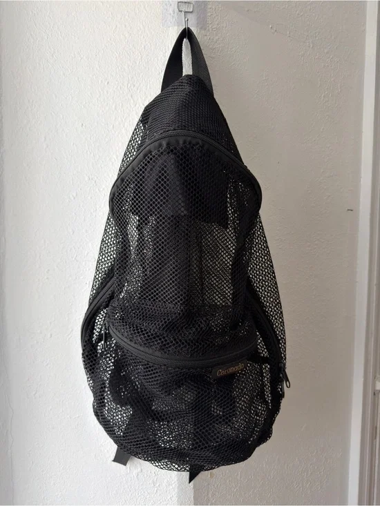 Vintage 00s Coronado black mesh see thru backpack 5x11x17”