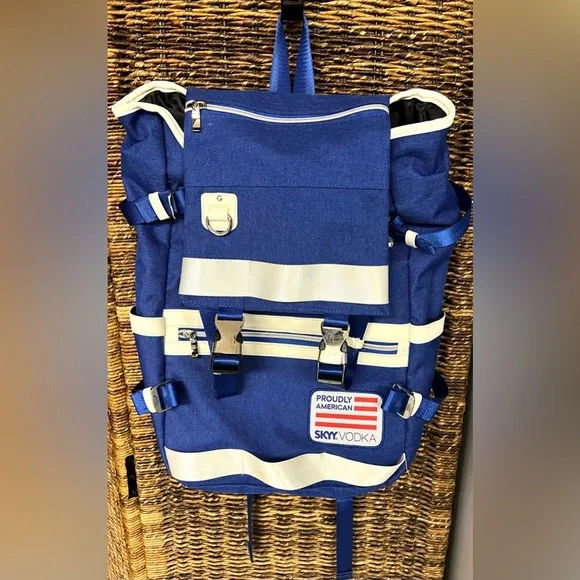 SKYY Vodka Brand Bag, backpack- Blue/Chrome finish/White,‎ Pre-Owned