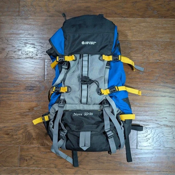 Hi-Tec Nova 55+10 Internal Frame Backpacking‎ Rucksack Blue Grey Adjustable Back