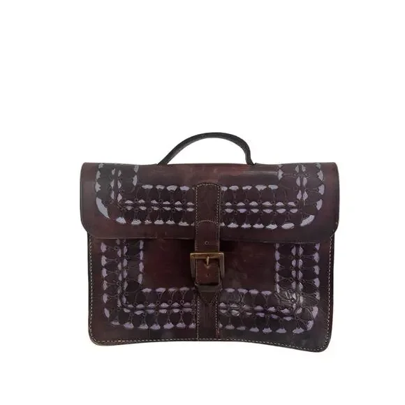 Vintage Hand Tooled Leather Briefcase Satchel