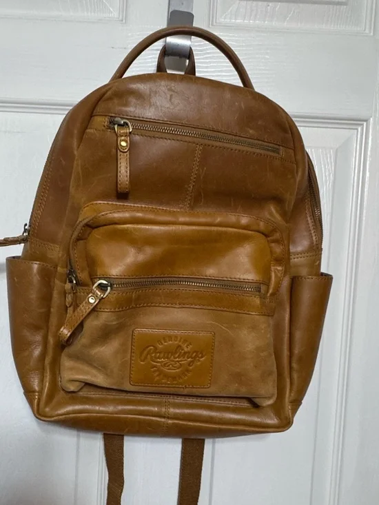 Rawlings Brown Leather Red Tag  Backpack with Front Zip Pockets