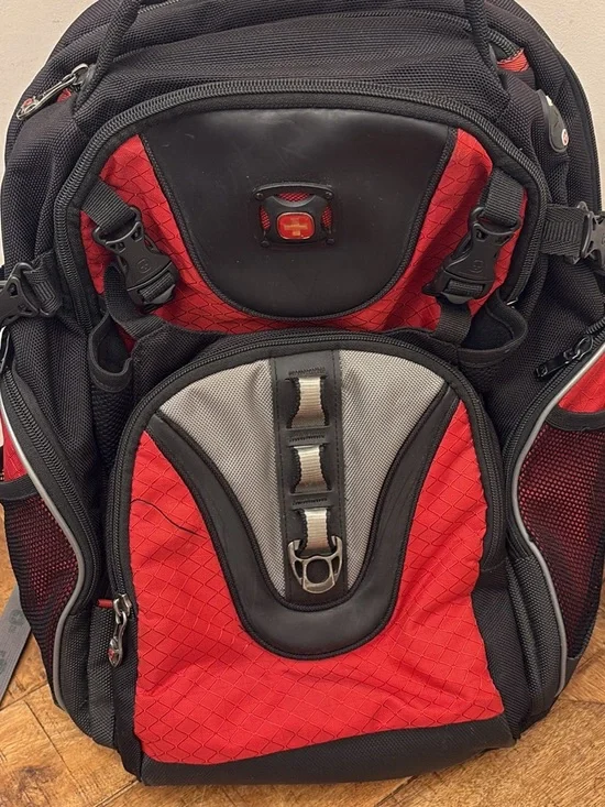 SwissGear Red and Black Backpack with Silver Accents