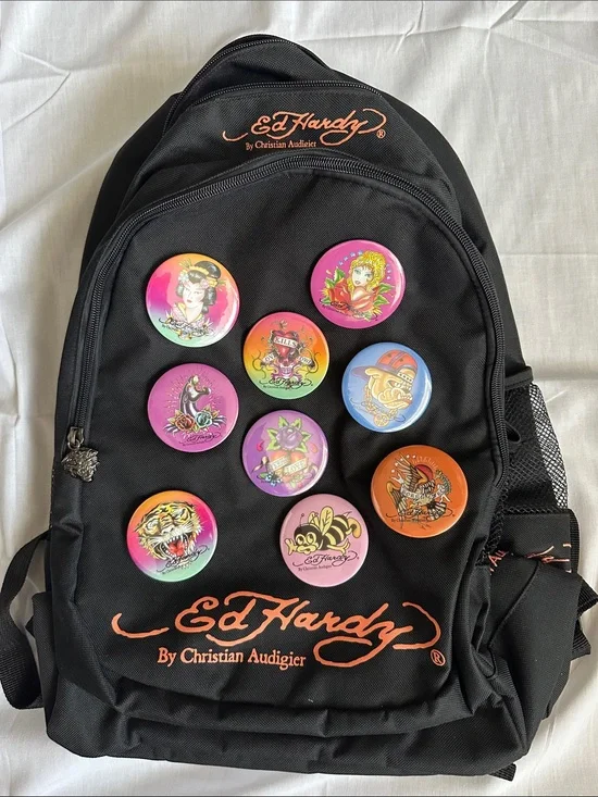 NWT Ed Hardy by Christian Audigier Metal Patch Backpack Love Kills Slowly Y2K