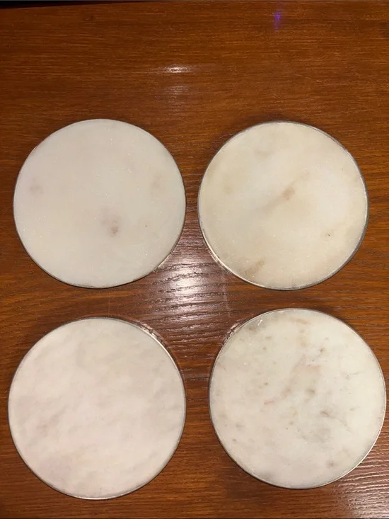 Set of 4 Round Off White Marble Coasters