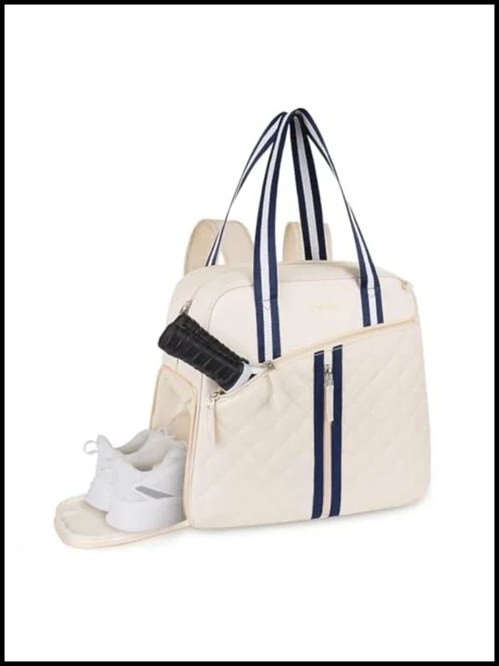 Quilted Pickleball Tote Backpack with Shoe Compartment