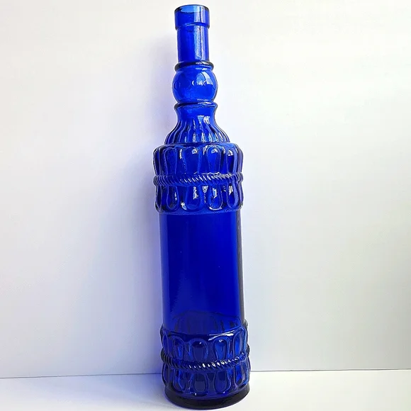 VTG PIER 1 Cobalt Blue Glass Bottle Decanter Braided Rope Design, Spanish Glass