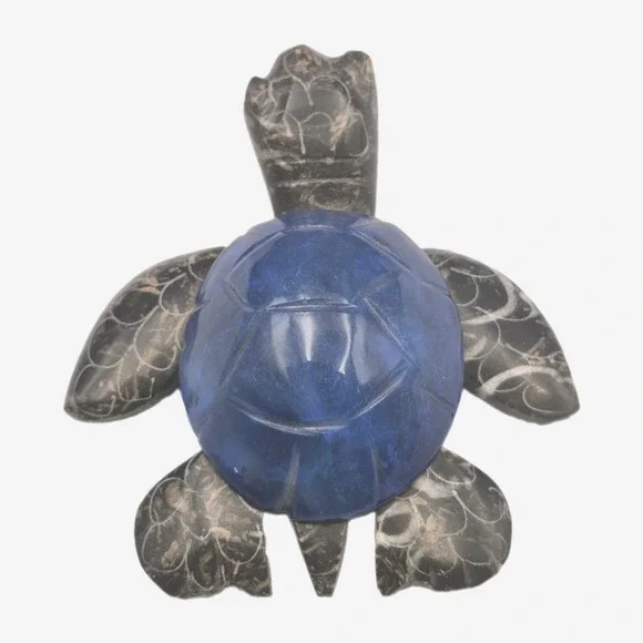 Handcarved Marble Sea Turtle Blue Gray 4