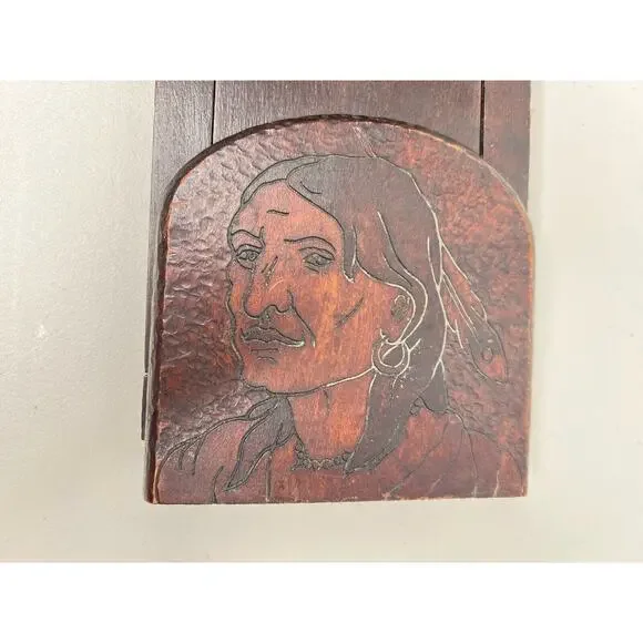 Vintage Expandable Slide Wooden Book Shelf Native American