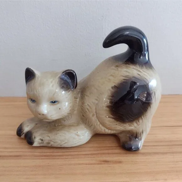 Vintage MCS Brazil Collectibles Handcrafted Ceramic Siamese Cat Figurine Glazed