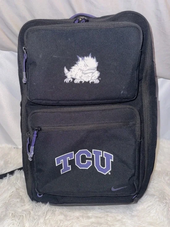 TCU Nike Horned Frog Logo Team Issued Black and Purple Travel Backpack