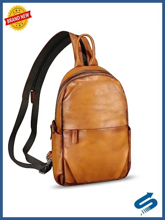 Genuine Leather Convertible Sling Bag Backpack Crossbody Shoulder Daypack