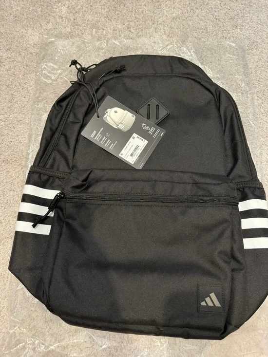 adidas Black Backpack with White Stripe Accents