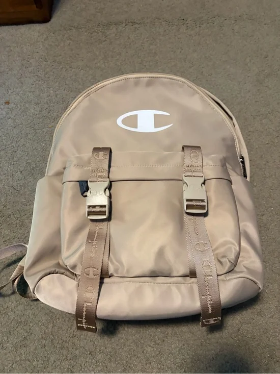 Champion Beige Logo Backpack with Buckle Straps