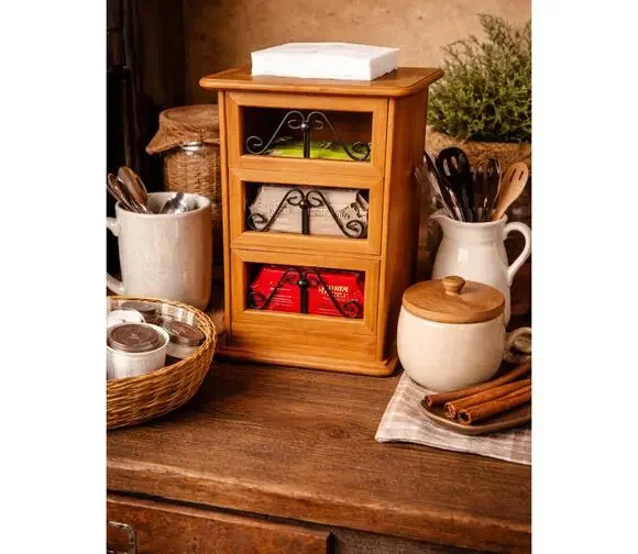 Vintage 3 Drawer Box with Metal Scroll Fronts Stand Alone or Wall Hanger
