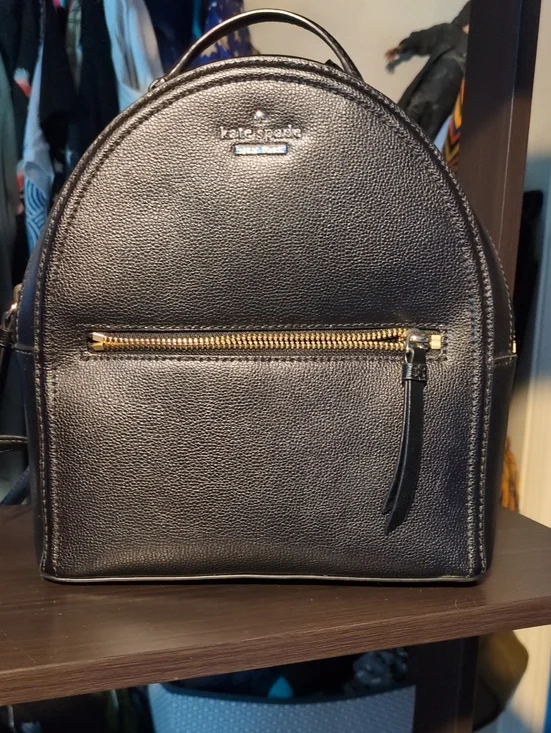 kate spade Black Pebbled Leather Mini Backpack with Gold Hardware