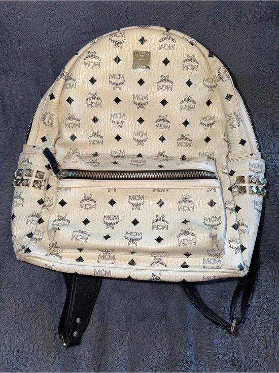 USED MCM Black & White Studded Backpack.