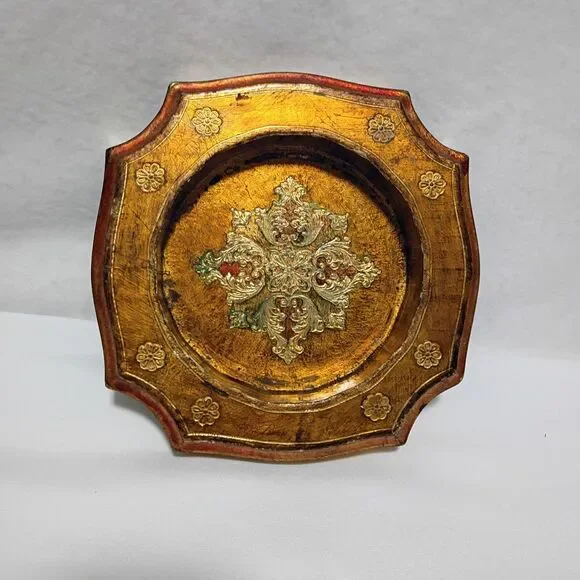 ITALIAN FLORENTINE Wooded Tray Gold Guilded 9