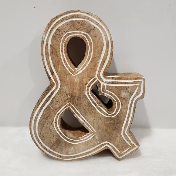 Wooden Block Decoriny Kapako Rustic Etched Ampersand & Symbol Home Decor