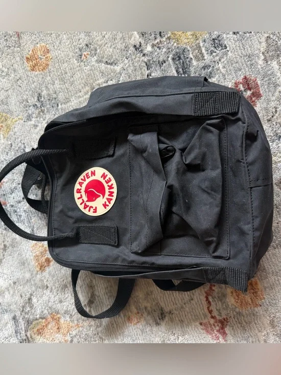 Fjallraven Kanken Mini Backpack in Black with Red Logo