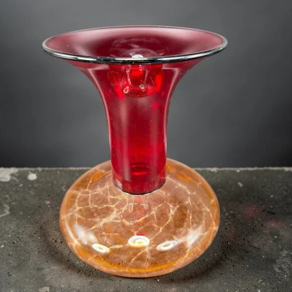2003 K Piper Hand Blown Studio Art Glass‎ Vase Vessel Marbling Pattern Hand Made